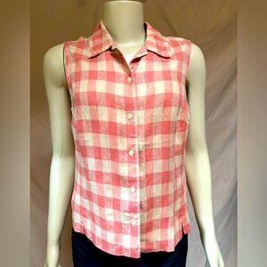 Pink and Tan 100% Linen Sleeveless Top